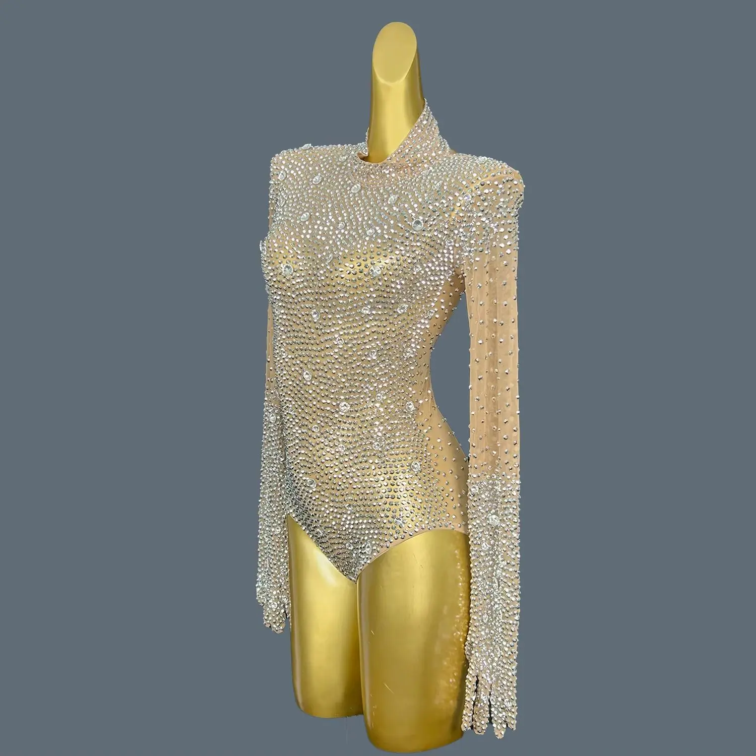 Luxury Diamond Gloves Sexy Mesh Bodysuit for Women Celebrate Evening Party Dress Nightclub Singer Performance Costume Shizuan