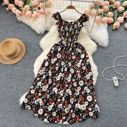 2026 Printing New Summer For Women Dress Pleated Sleeveless Party Long Dress Korean Floral Streetwear Outfits Vacation Vestidos