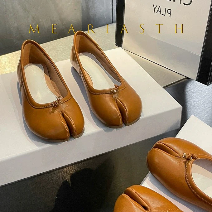 

luxury designer split toe low heels shoes woman bowtie mules leather moccasins Japanese style round heel tabi ninja pumps women