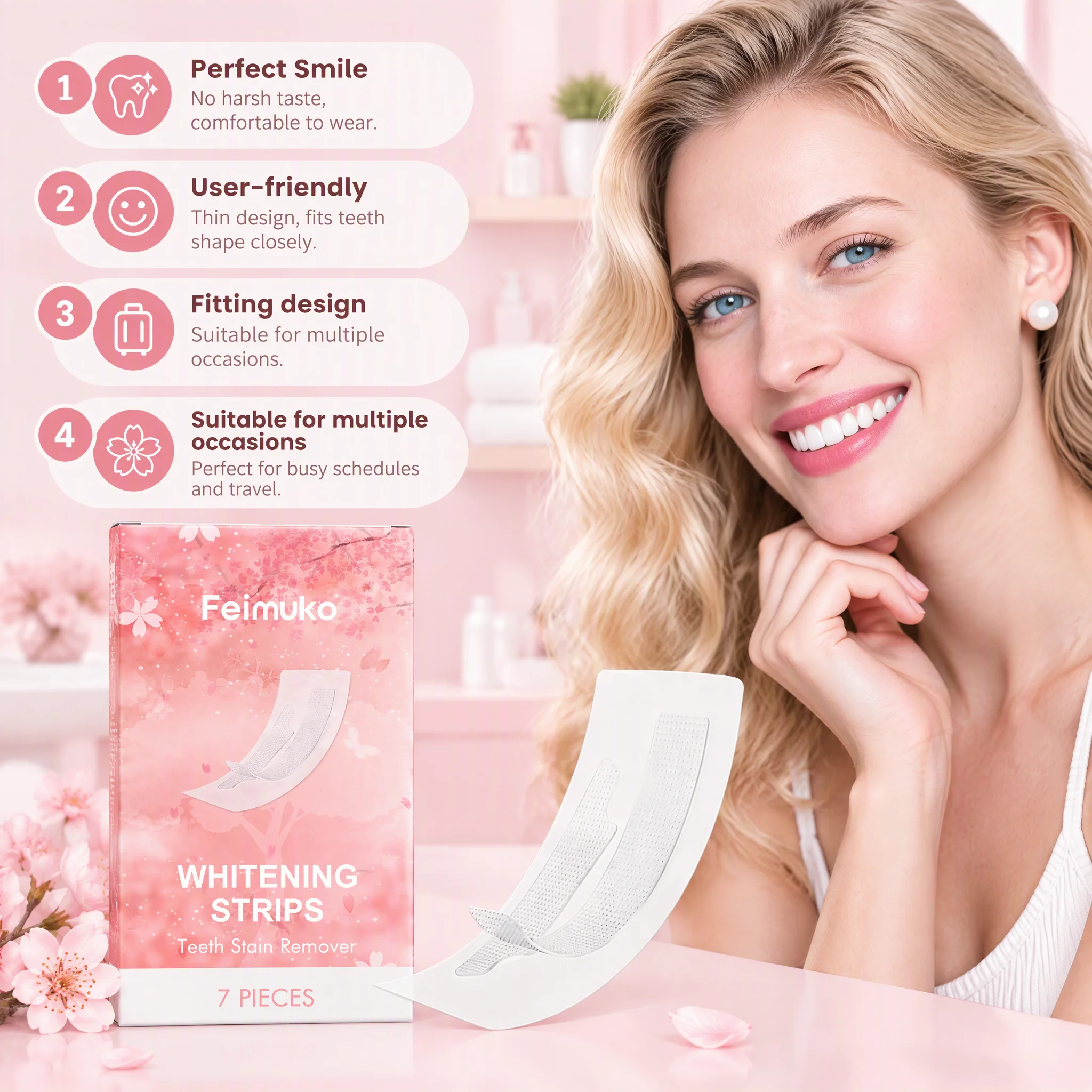 Feimuko Teeth Whitening Strips Gentle Stain Remover Effective Yellow Teeth Improvement Fresh Smile Suitable For Sensitive Teeth