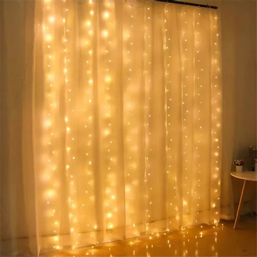 LED Fairy Light Curtain para festa, quarto, decoração de Natal, casamento, feriado, corda, ao ar livre, USB, 8 Mode, 3m, 4m, 6m