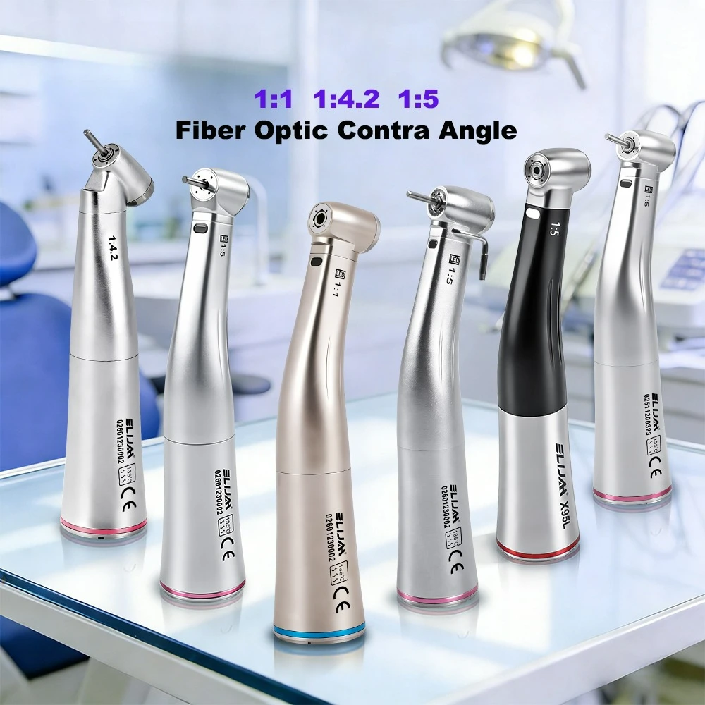 Dental 1:1/1:4.2/1:5Mini/Standard Head Fiber Optic Handpiece Increasing Ceramic Bearing X95L E-type Contra Angle for Micromotor