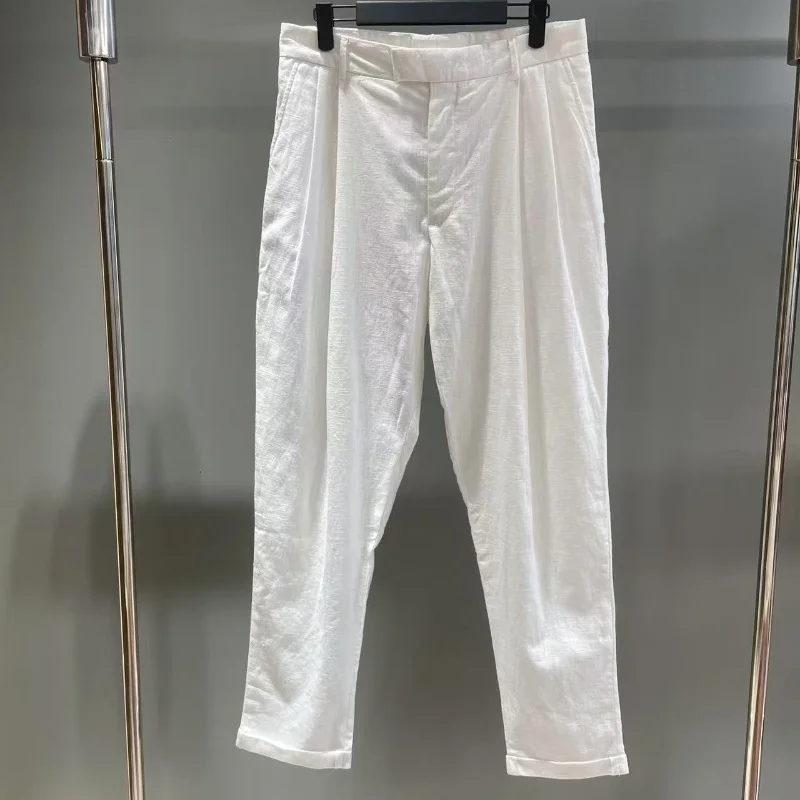 

Pure Linen Men's Casual Pants Straight Leg Simple Color Busin Gentleman Summer Breathable Long Pants Chinese Manufacturer