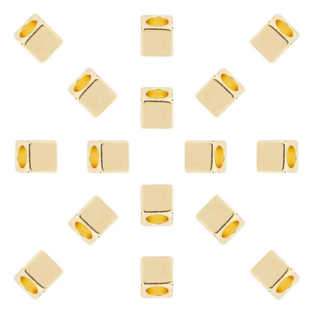 

50PCS 5mm Loose Cube Spacer Beads Golden Brass Beads Plated Metal Spacers for Jewelry Making Bracelets Necklaces Hole 3.3mm