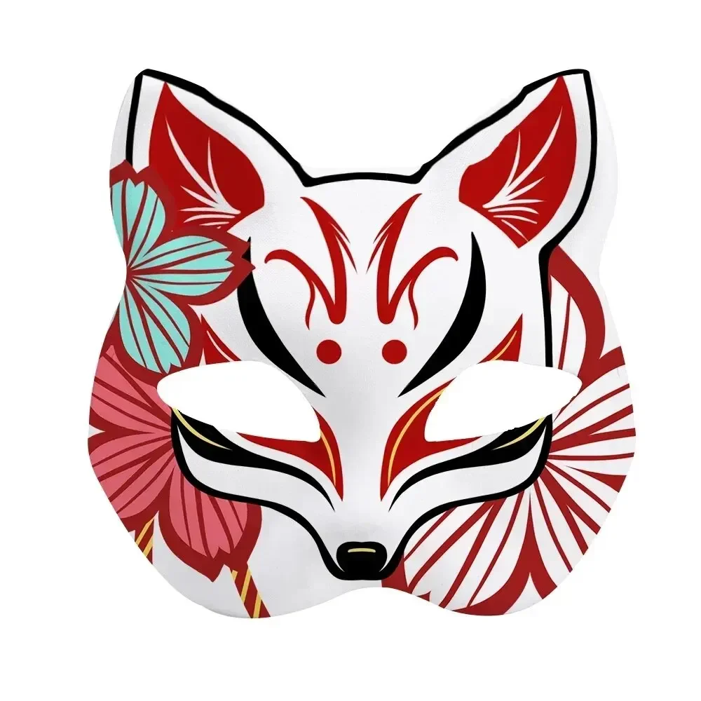 5Pcs DIY Japanese Mask Half Face Hand-painted Cat Fox Anime Demon Slayer Masquerade Halloween Festival Cosplay Prop