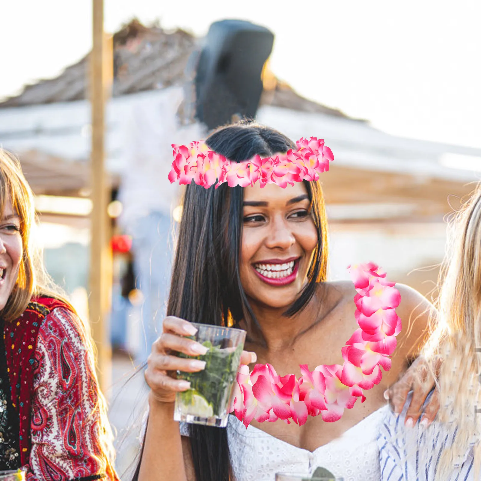 

1 Set Hawaiian Props Simulation Flower Garland Necklace Bracelets Headband Pineapple Glasses Beach Party Sunglasses Costume