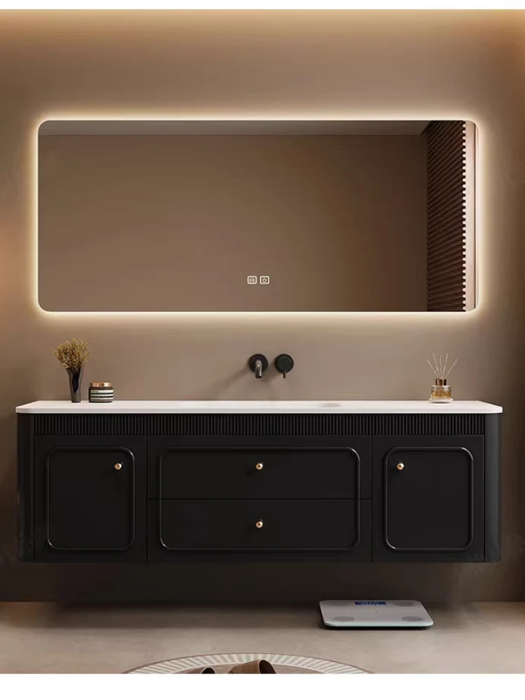 

Французский ретро-шкаф для ванной комнаты из гнутого камня Du Li's Home с двойной раковиной и интегрированной тумбой-умывальником