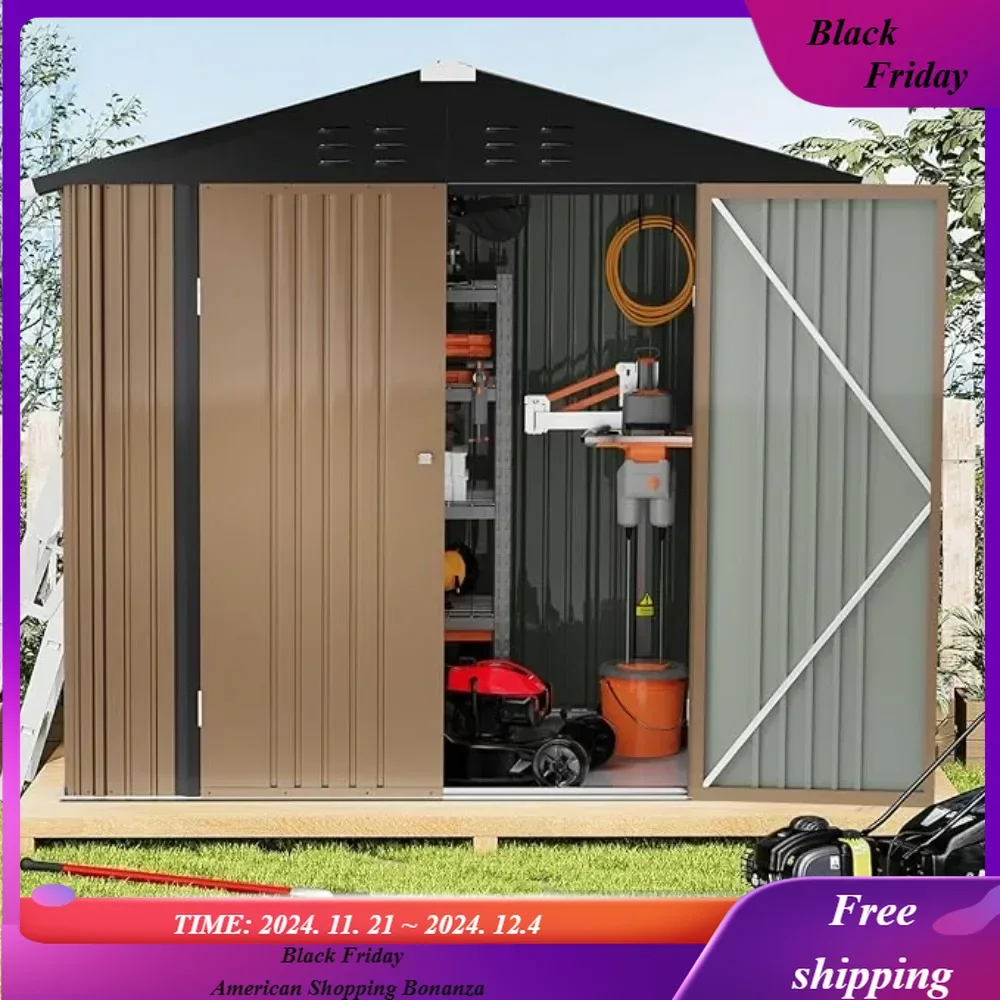 Outdoor Storage Shed, 6x8 FT Utility Tool Shed Storage House with Lockable Door, Steel Anti-Corrosion Garden Shed Outdoor Metal