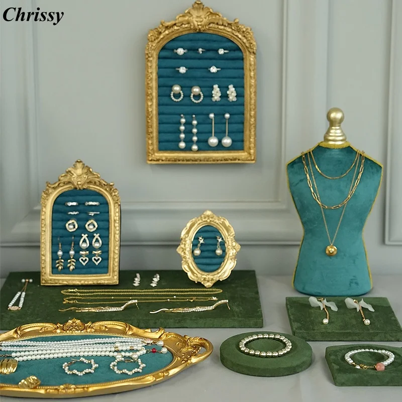 

Дисплей для ювелирных изделий для фотографии, бирюзово-синий бархатный держатель для витрины, кольцо, серьги, браслет, доска, стойка для магазина, реквизит