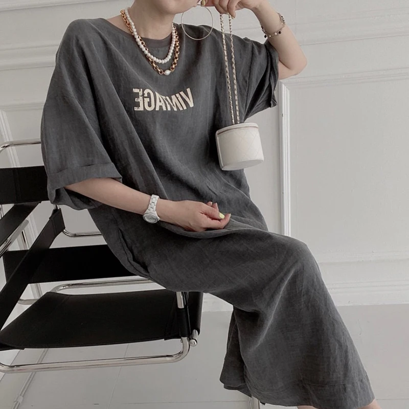 T-shirt Long d'été décontracté pour femmes, ample, rond, Design imprimé, Vintage, confortable, respirant, léger