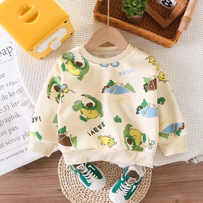 Baby Boy Luxury Clothes Spring Autumn Casual Cartoon Dinosaur Long Sleeve T-shirts and Pants Girls Boys Outfit Set Kids Clothing