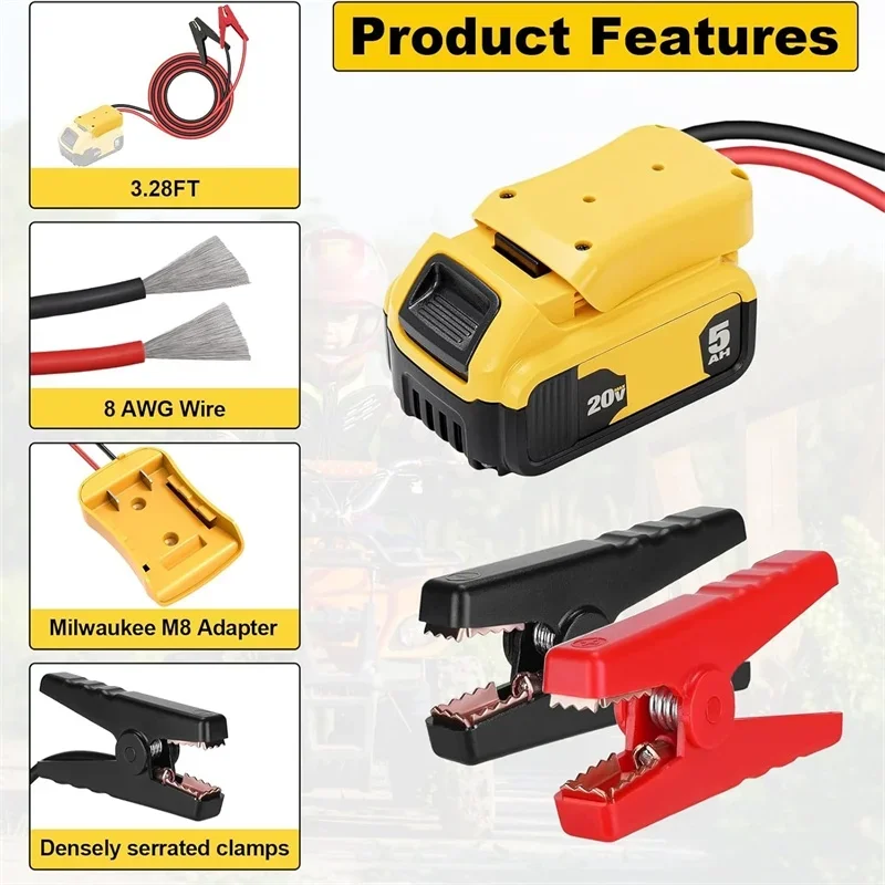 Para Dewalt 18V 20V Li-ion batería Cables de puente Kit de salto 11AWG Cable de alimentación batería adaptador de arranque Cable de refuerzo automático