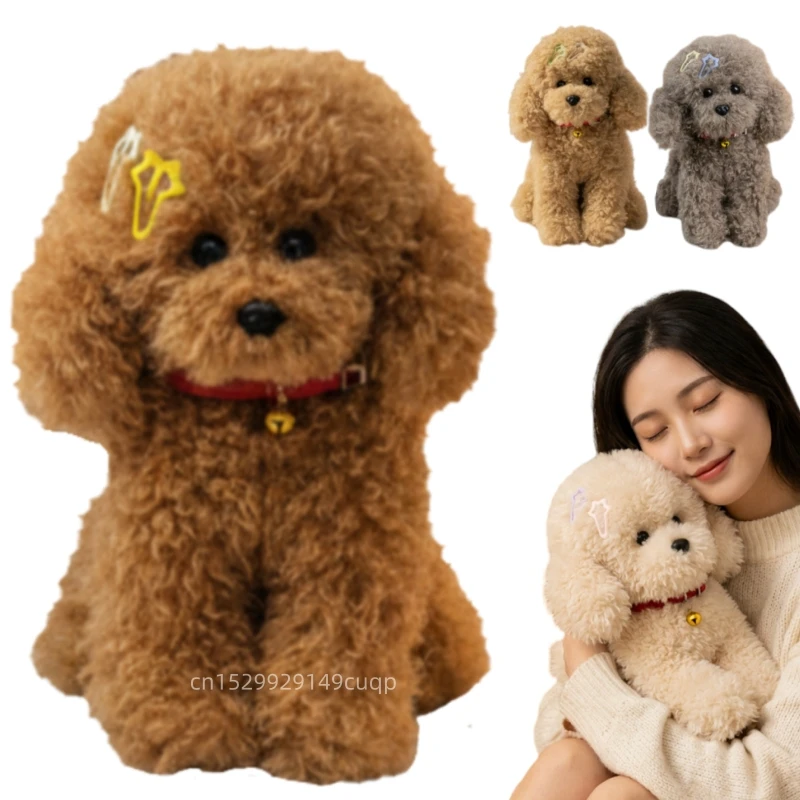 

30/35/40cm Cartoon Big Ears Curly Teddy Dog Plush Doll Sitting Collar Dog Animal Stuffed Toy Home Decoration Gift For Children