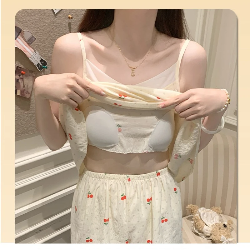 

Пижамы с милым принтом и накладкой на грудь, женские летние свободные шорты на бретельках, одежда для дома, которую можно носить на улице, корейская домашняя одежда в стиле Ins