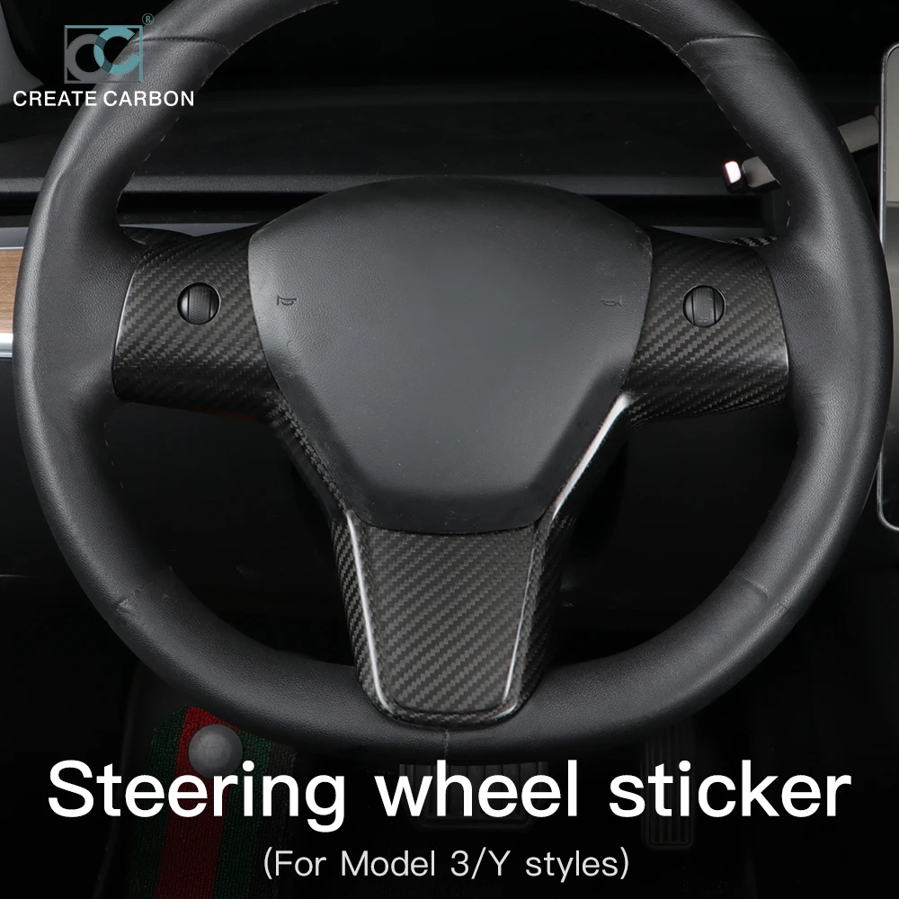 

Car Assecories Wheel Cover For Tesla Model 3 Model Y Real Carbon Fiber Steering Wheel Frame Sticker Interior Modification Parts