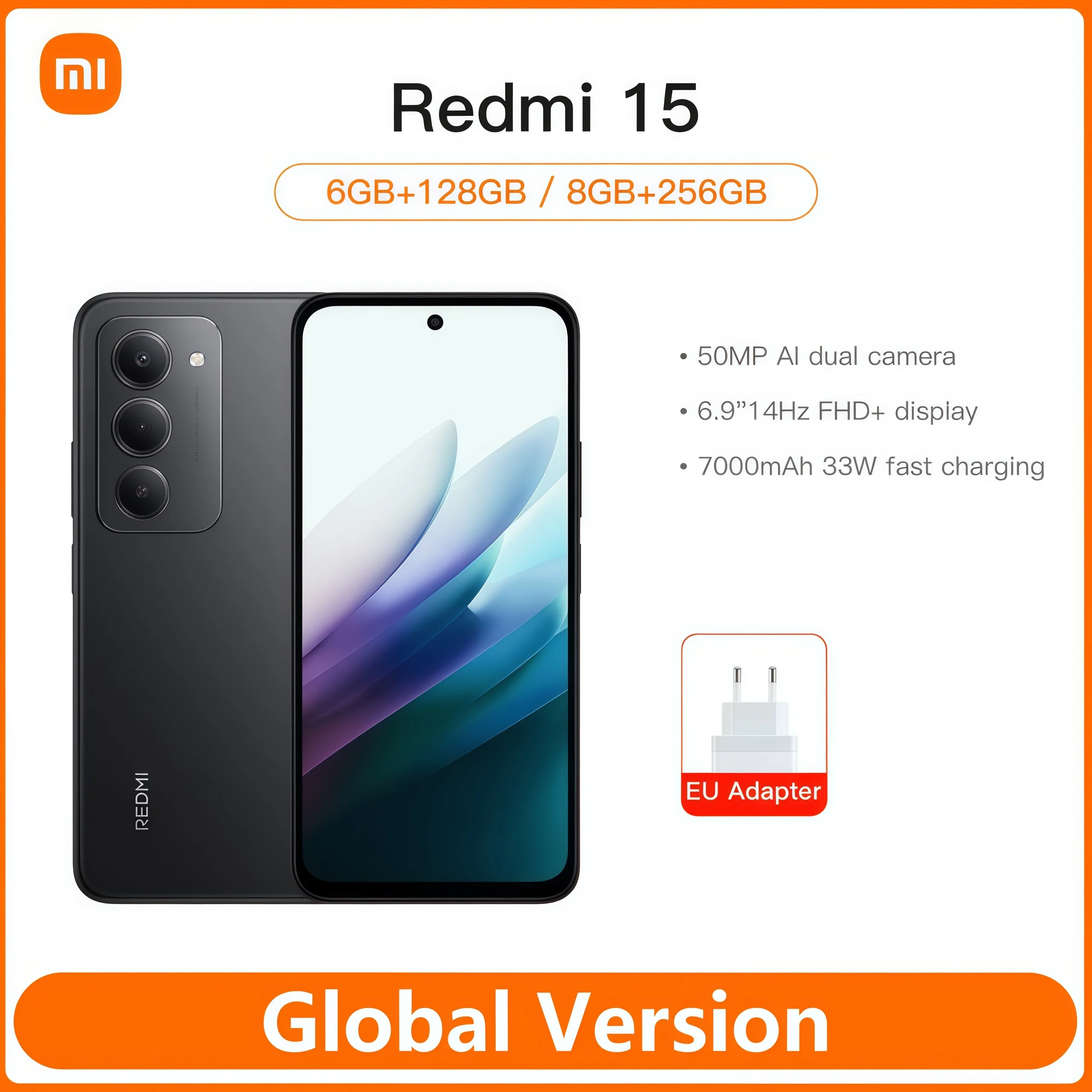 Xiaomi Redmi 15 Global Version 7000mAh 33W fast charging Smartphone 6.9" Up to 144Hz 50MP IP64 Snapdragon® 685 Mobile Platform