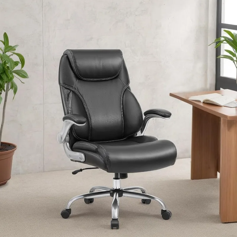 High Back Leather Executive Chair Adjustable Tilt Angles Swivel Office Desk Chair with Thick Padding for Armrest and Ergonomic