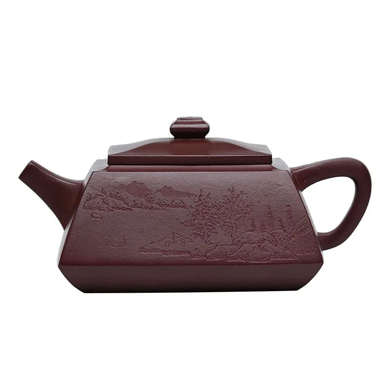 Fangshan Yishi Raw Mine Zhu Ni, Zisha  Tea Set Tea   Tea Ware Famous Handmade Carved Square Pot