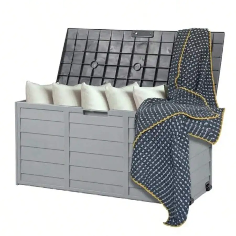 75 Gallon Outdoor Storage Box, Patio Deck Box Furniture With Rolling Wheels, Plastic Storage Containers With Lockable Design, Fo