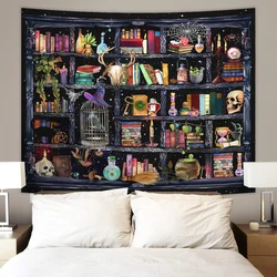 1pc Bookshelf tapestry, magical Gothic cowhead bone witch, retro plant mysterious education bookshelf tapestry