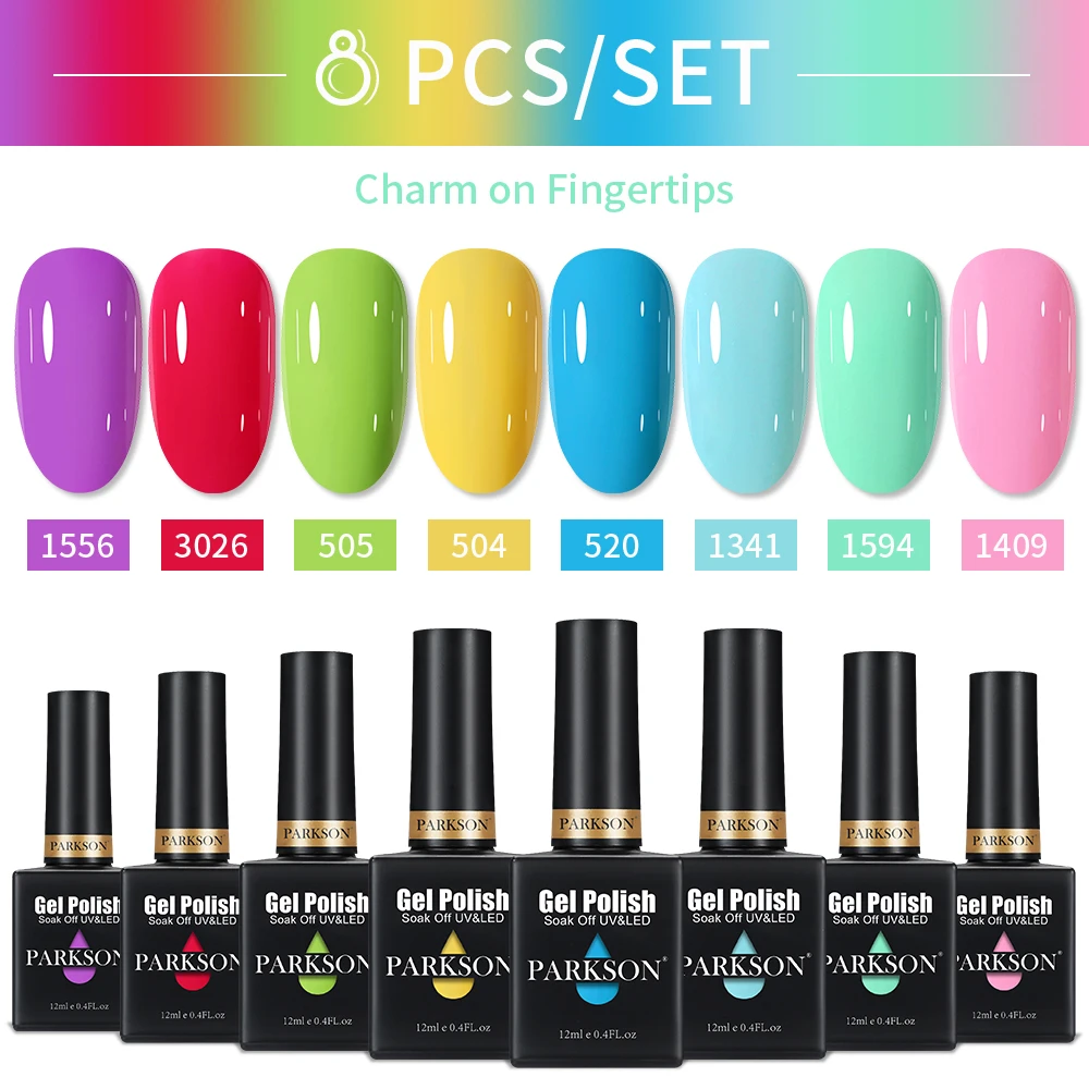 باركسون 8 قطعة 12 مللي مجموعة هلام طلاء الأظافر مسمار الفن شبه دائمة ورنيش مستلزمات الأظافر للمحترفين مع معطف فوقي قاعدة معطف