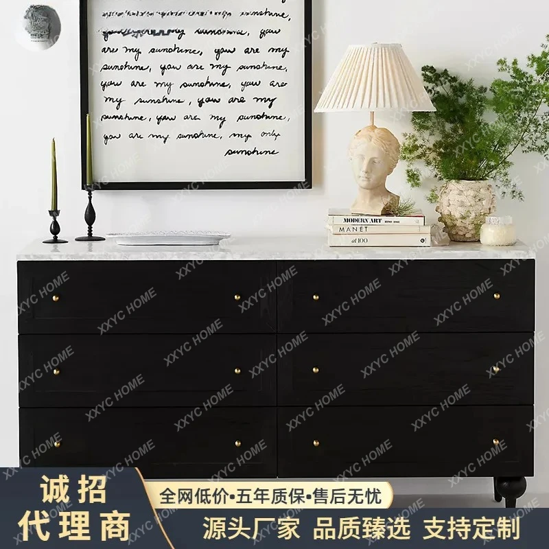 

LX light luxury six-chest cabinet, drawer storage side cabinet, retro solid wood dining side cabinet