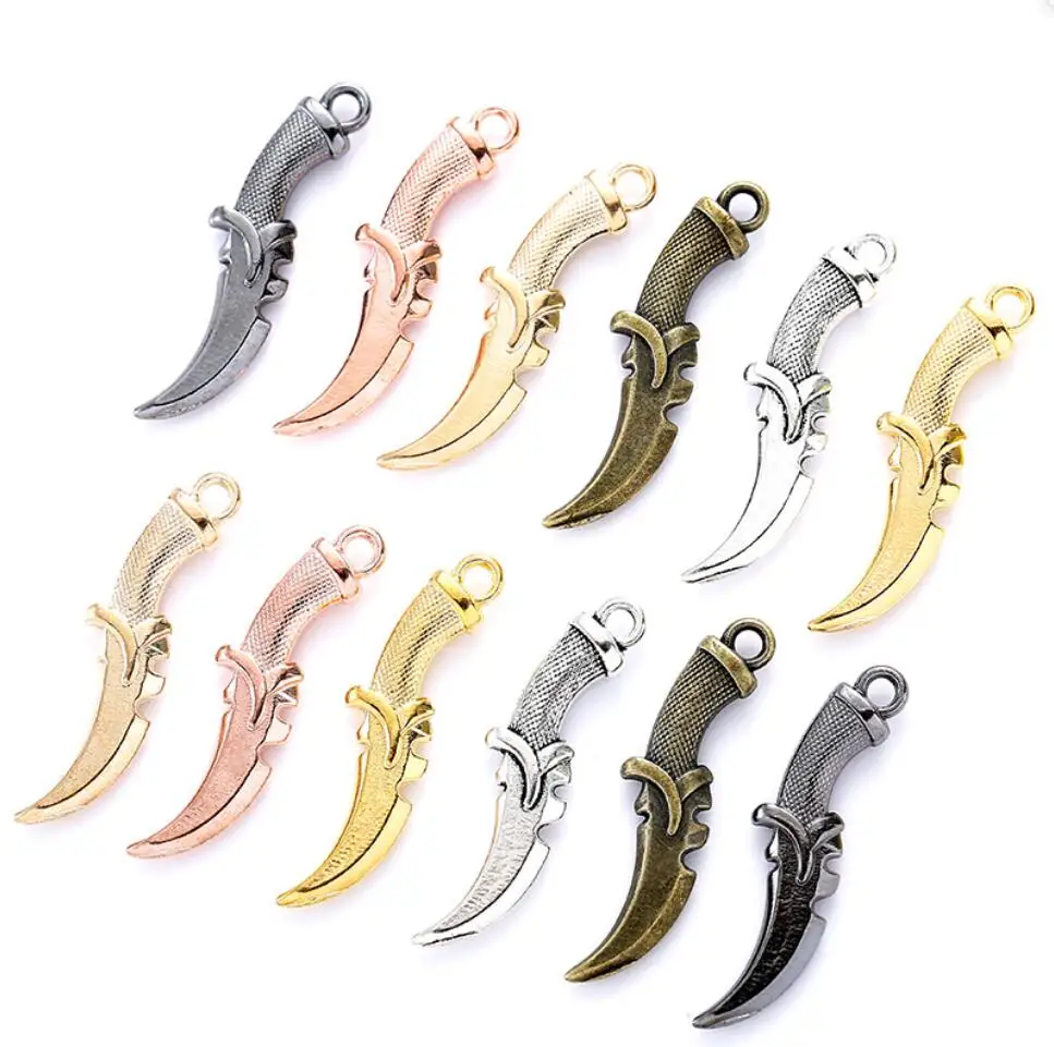 70Pcs 6 Colors Vintage Dagger 31*8mm Charm Pendant Ladies Men's Jewelry Accessories Making Earrings Fashion Jewelry DIY F0263