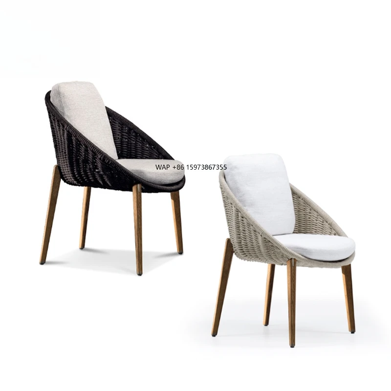 

Nordic Outdoor Rattan Chairs Solid Wood Frame Waterproof Garden Chairs for Courtyard