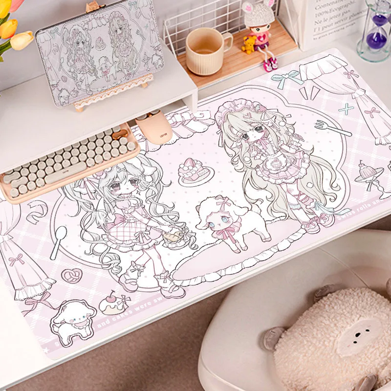 

Коврик для стола из овечьей кожи с изображением аниме-девушки, нескользящий, большой и маленький, для мыши, для ПК, дома и офиса, из искусственной кожи, для ноутбука