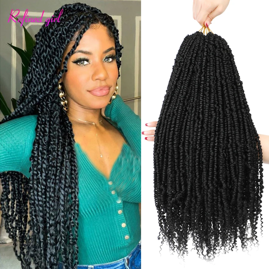 

Pre-Twisted Small Passion Twist Crochet Bomb Twist Braiding Hair Extensions Curly Ends Synthetic Braided Hair for Black Woman