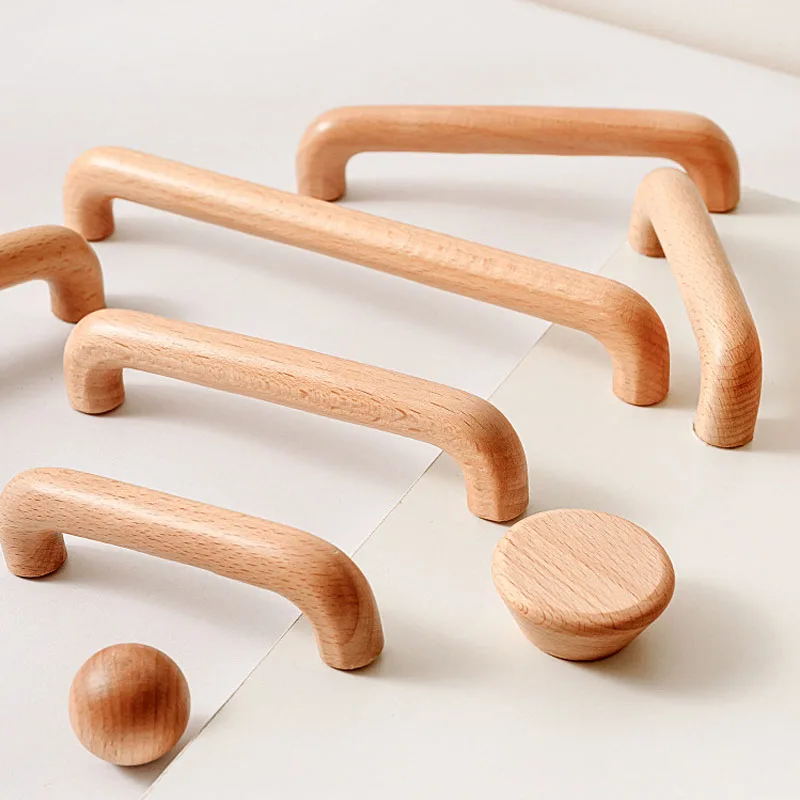 AOBT 1PCS 96mm Solid Beech Wooden Furniture Handles for Kitchen Cabinet Door Wardrobe Bookcase Drawer Knobs Hardware Pulls