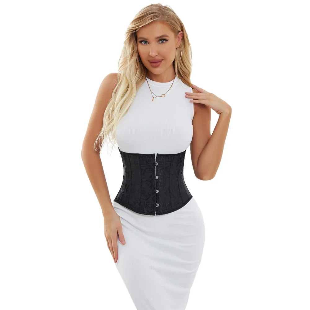 الصلب الجوفاء مشد تحت الصدر الجاكار الأزهار قصيرة Korsett Cupless بوستير الأسود القوطية Mujer الزي Gorset