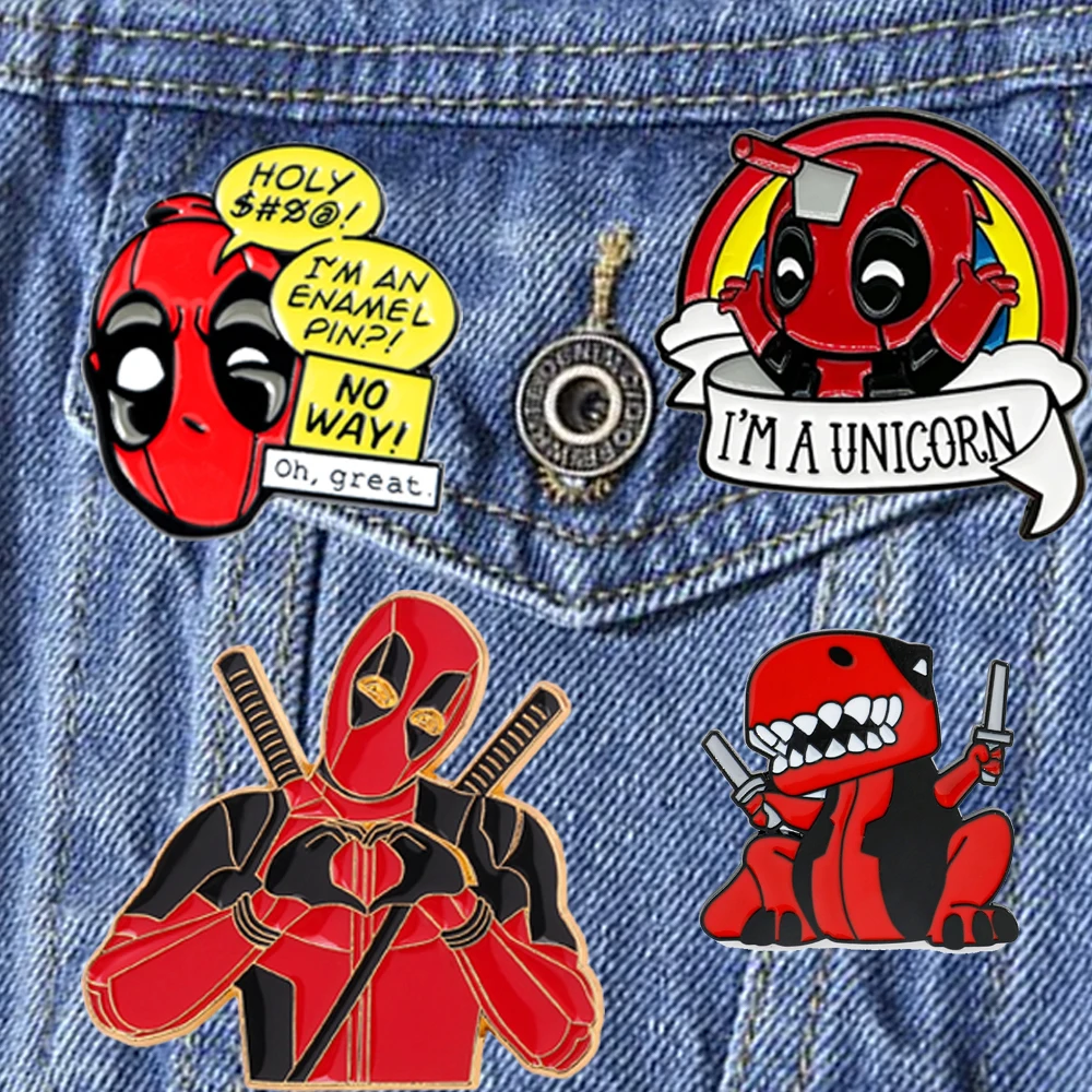 Marvel Cartoon Deadpool Pin Cute Enamel Pin Women's Brooch Jeans Badges Brooches for Clothing Badges Jewelry Accessory Fans Gift