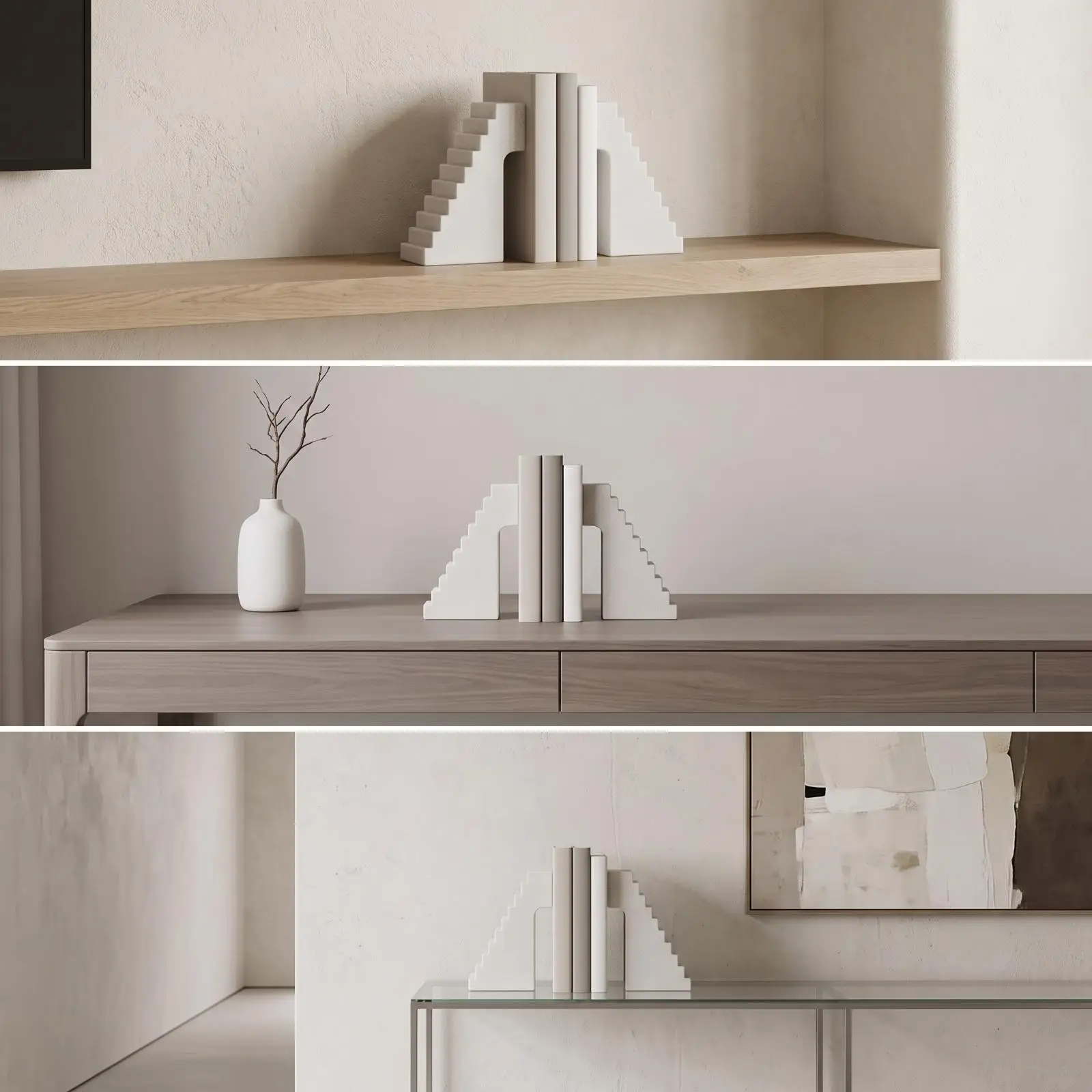 Geometric Bookends Minimalist Architectural Bookends Modern Arched Bookend for Readers, Bookshelf, Desk, Office