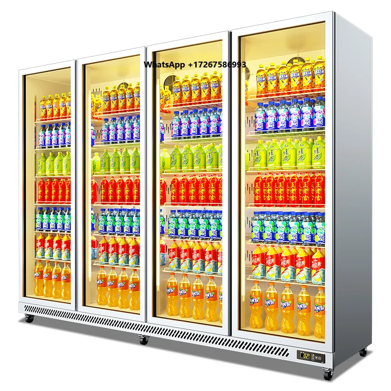 4-Door 1700L Large Capacity Defog HD Display Fridge Wine Cooler Commercial Frost-Free Refrigerator 5 Shelves Single-Temperature