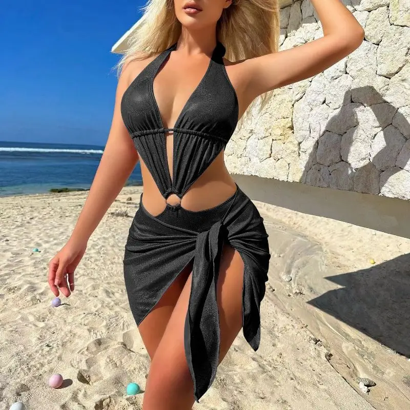 Cikini 2024 New Bright Two Piece Set Hollow Out One Piece Swimwear Sexy Bikini