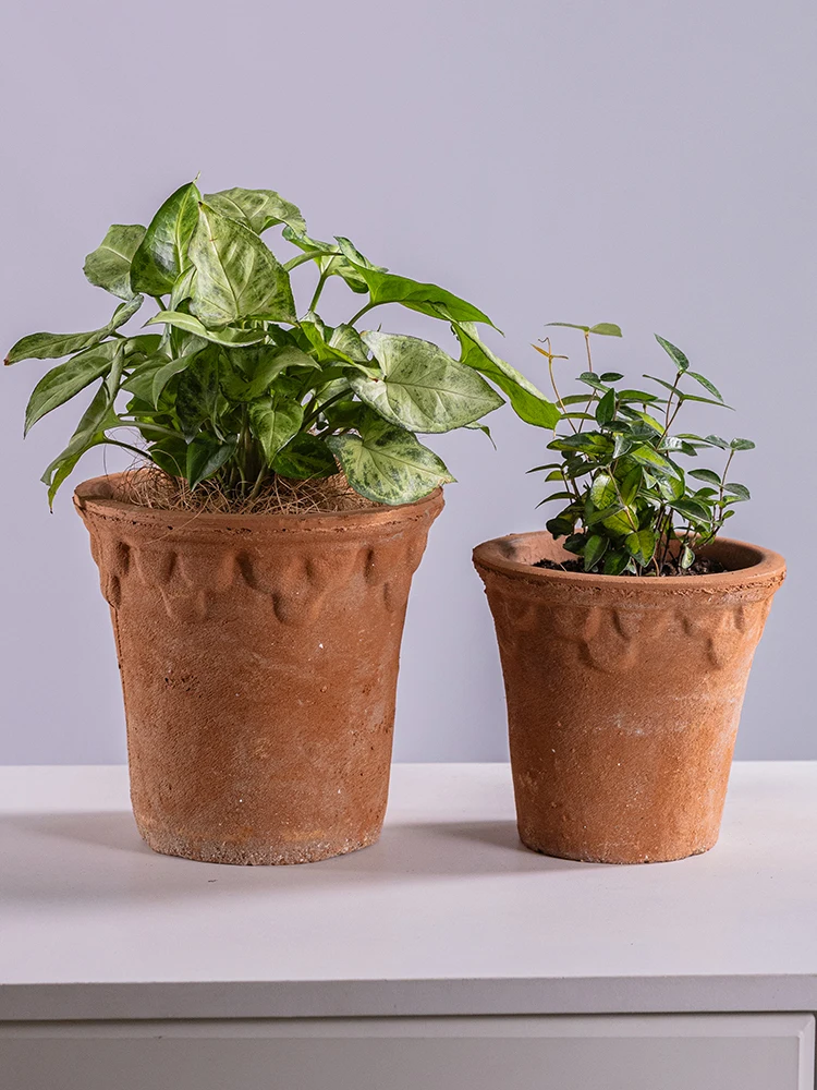Retro Red Earthenware Planters Clay Pots Porous Rural Style Balcony Garden Courtyard Weathered Flower Pots Mud Tile Pots