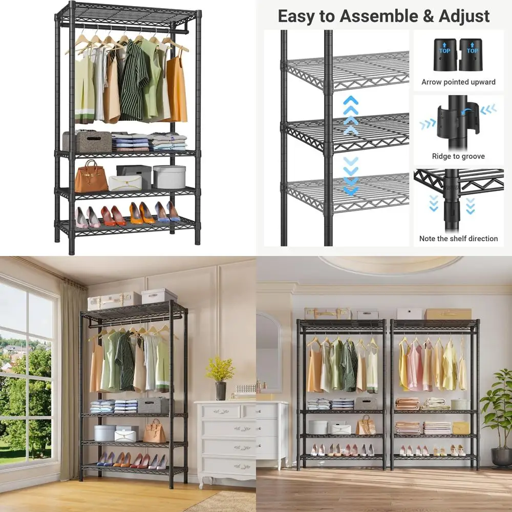 VIPEK V1 Wire Garment Rack 4 Tiers Heavy Duty Clothes Racks for Hanging Clothes Large Clothing Rack Freestanding Closet with Han
