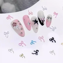 10Pcs Vintage Simple Mini Bow Tie Nail Charms 3D Colorful Bowknot Alloy Nail Art Rhinestones Decorations DIY Manicure Charms