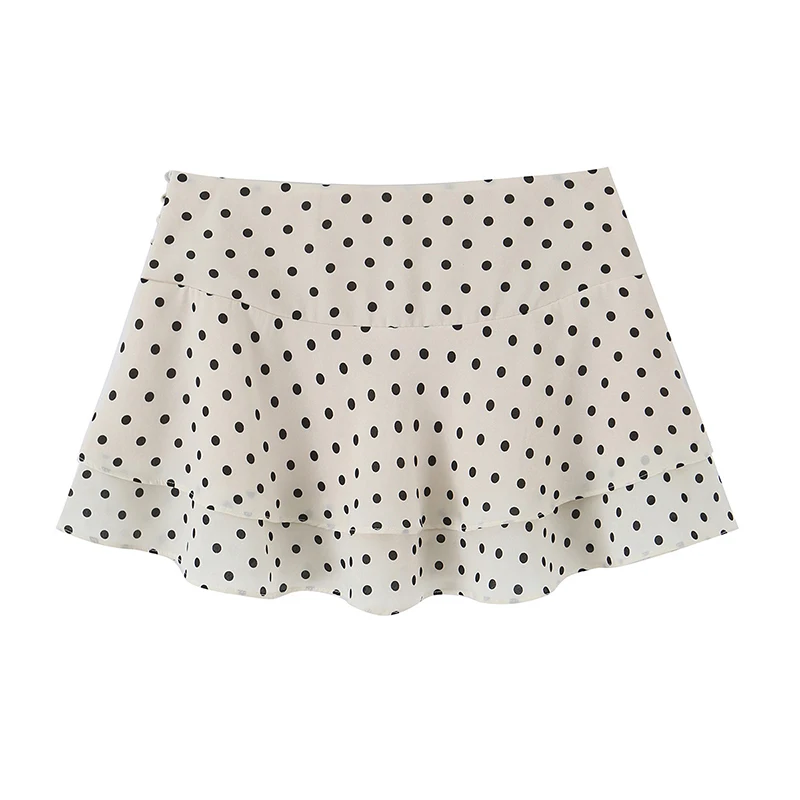Retro Polka Dot High Waist Tiered Ruffle Mini Skirt for Women Summer Casual Outings
