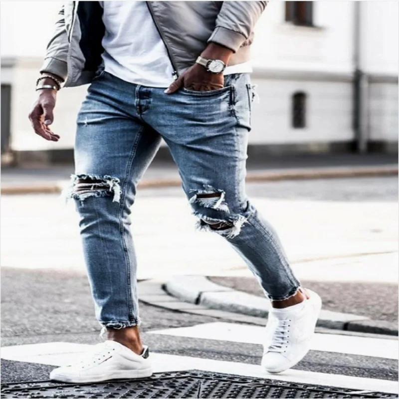 Pantaloni da uomo in Denim invecchiato autunno Slim Fit e dimagrante nuovi pantaloni elastici pantaloni da uomo a gamba piccola