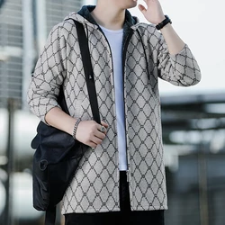 New Mens Long Cardigan Jacket Knitted Hooded Jacket Coat Korean Autumn Winter Thick Sweater with Plush Fashion Overcoat