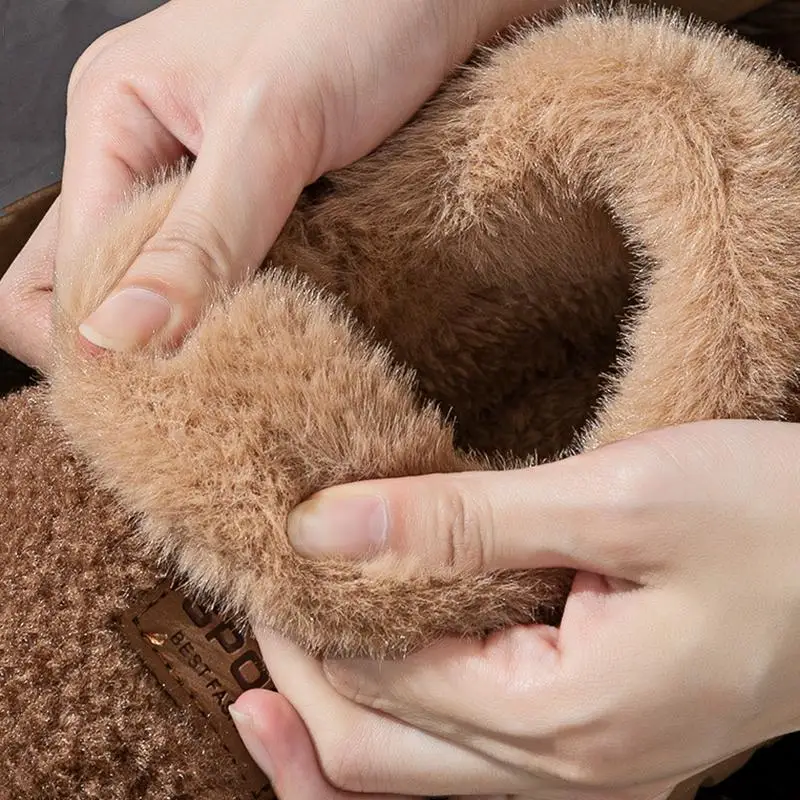 Komfortable Schneestiefel aus Lammwolle mit rutschfester, dicker Sohle für Damen, Winter 2026, Übergröße 45, warme, plüschige Stiefeletten, kurze, pelzige Stiefeletten für Damen – Detail 18