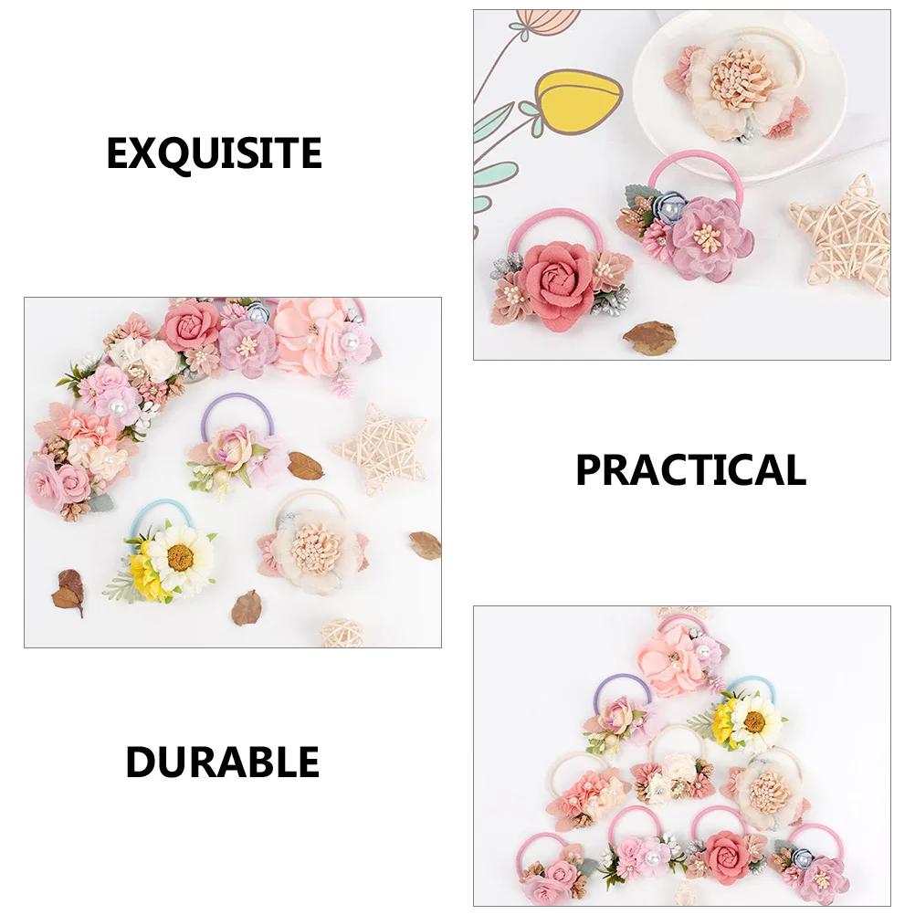 

6pcs Flower Hair Ties For Elastic Hair Accessories Scrunchies Ponytail Holders Cloth Rubber Bands