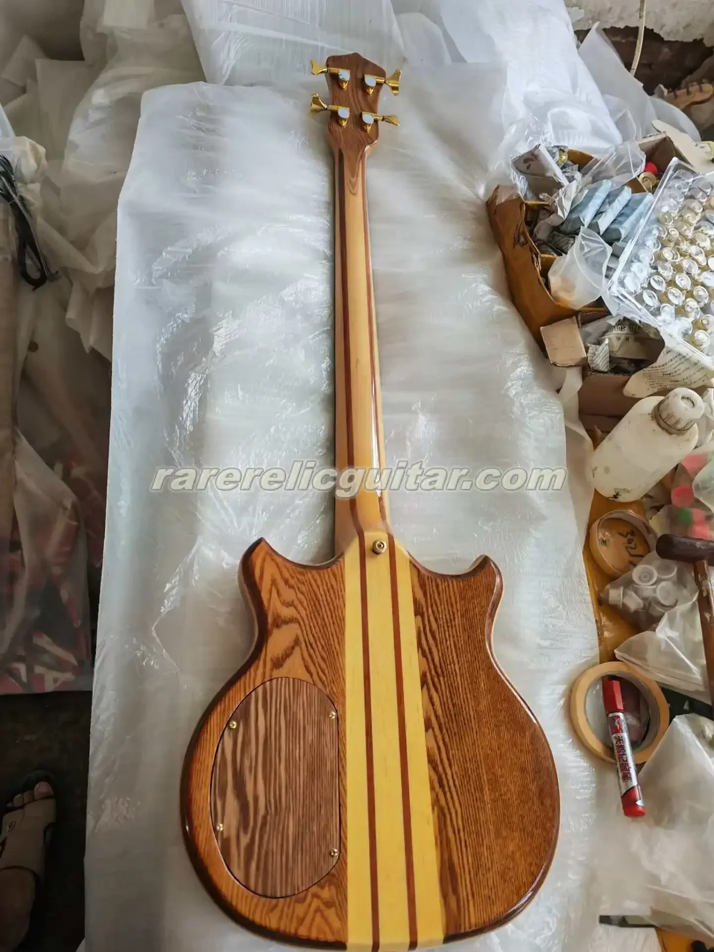 Rare Natural Ash Body 4 Strings Electric Bass Guitar Neck Through Body 5 Plies Neck Abalone Inlay Chrome Hardware