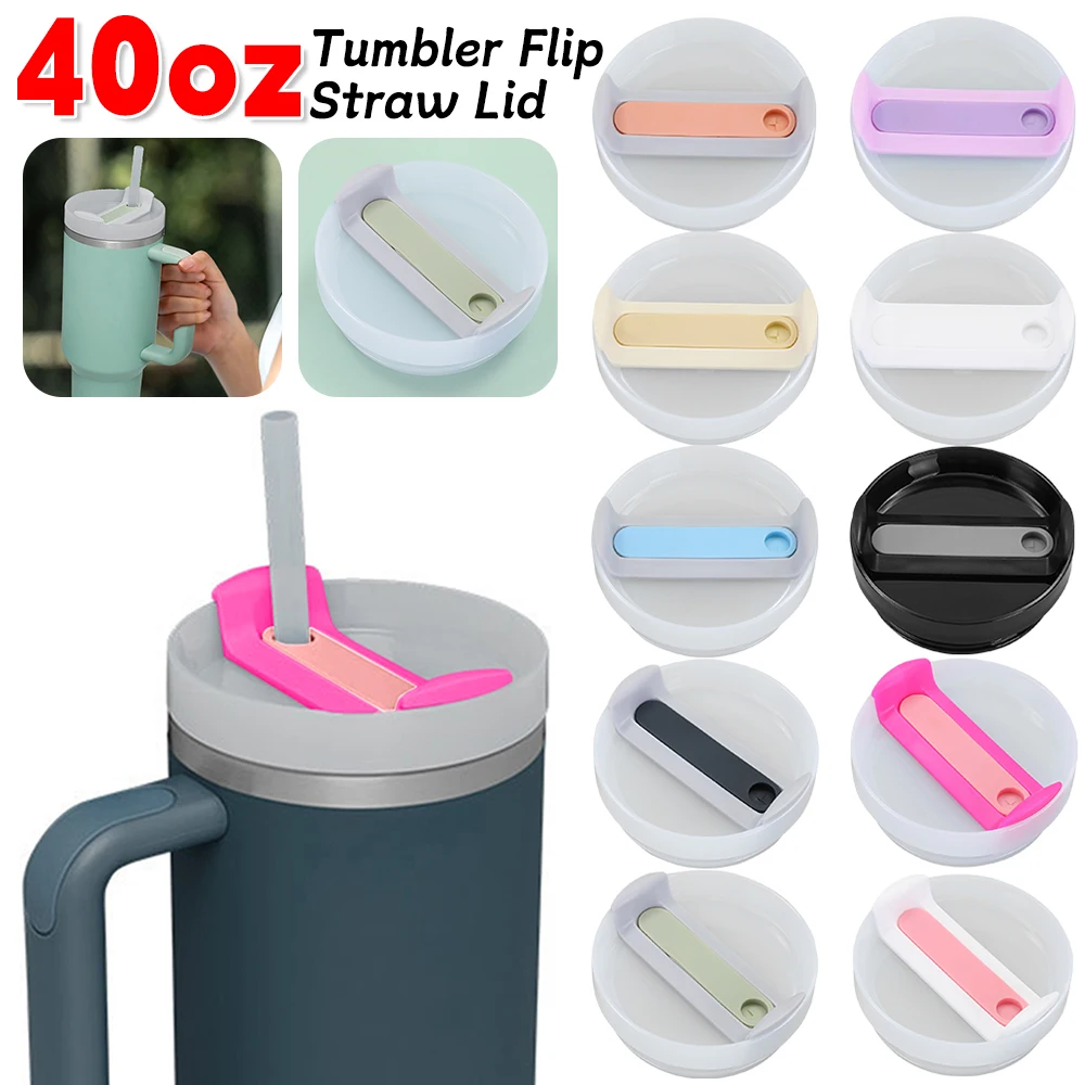 40Oz Tumbler Flip Straw Lid Replacement Spill Proof Replaceble Tumbler Flip Straw Lid Dustproof Tumbler Lids for Stanley 40oz