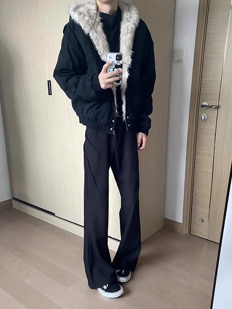 

Retro Plu Hooded Cotton Jaet Men's Women's Autumn Winter Thiened Cleanfit Design Casual Loose Fit Warm Polyester Fiber