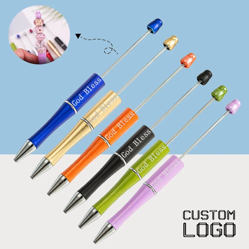 

DIY Multicolor Metal Beaded Ballpoint Pen Free Customized Logo Children's Activities Gift Pen School Office Stationery Wholesale