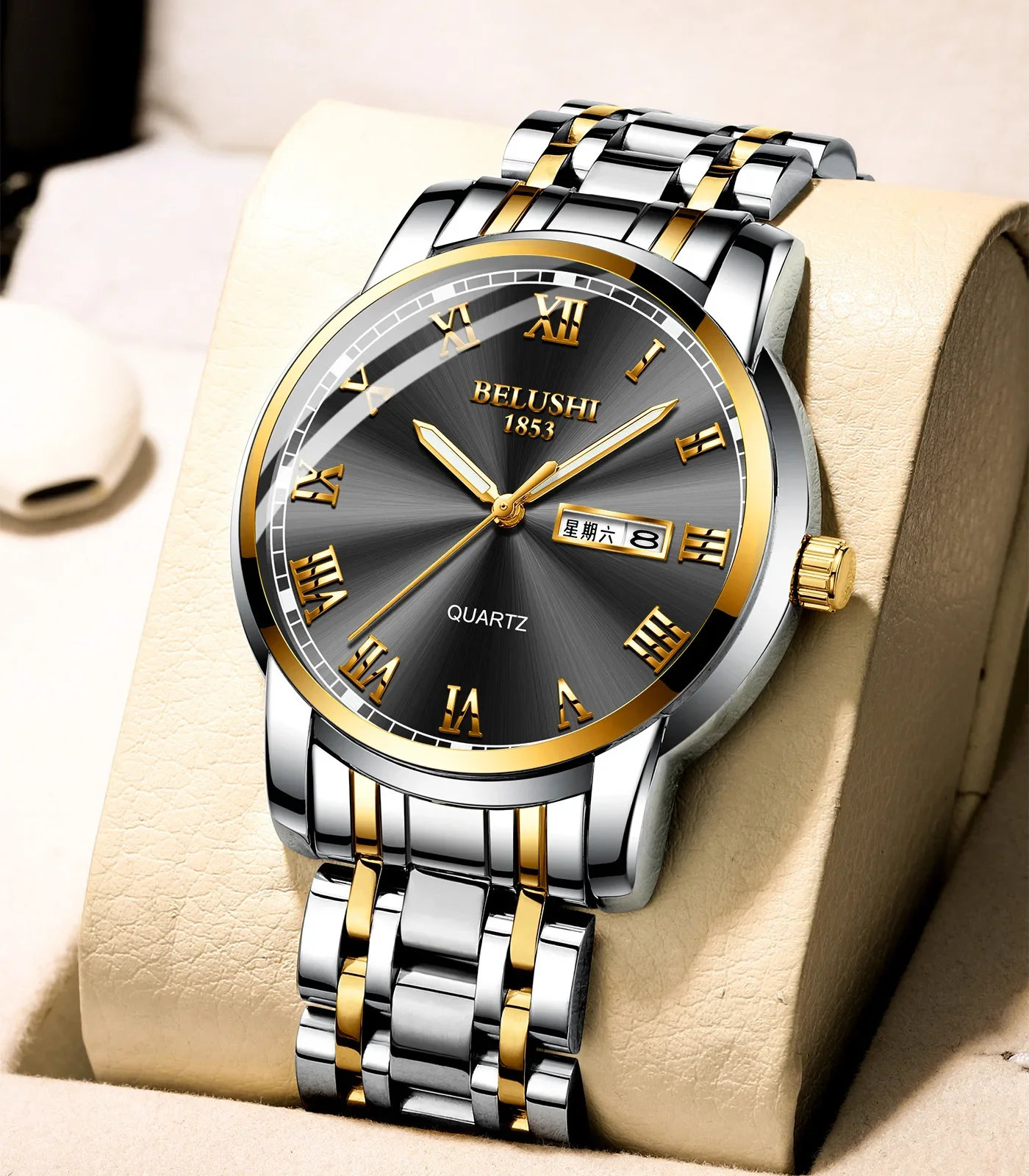 

Новые часы 2025 года, мужские кварцевые часы, автоматические водонепроницаемые часы с ремешком из нержавеющей стали, студенческие трендовые мужские часы