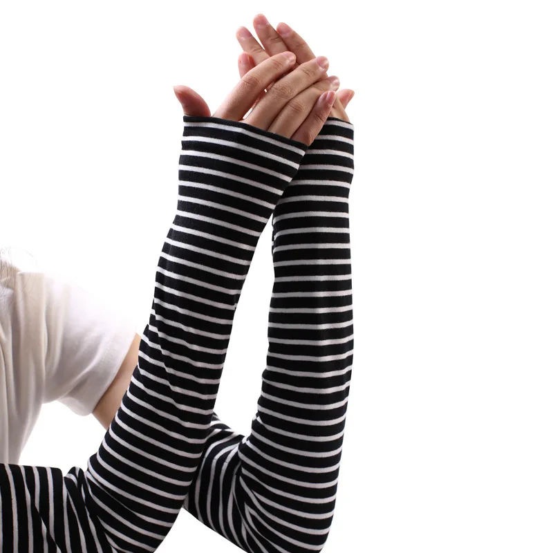 

Двойные хлопковые мягкие вязаные теплые рукава, полосатые варежки для девочек, нарукавники для мужчин и женщин, солнцезащитные манжеты, гетры без пальцев